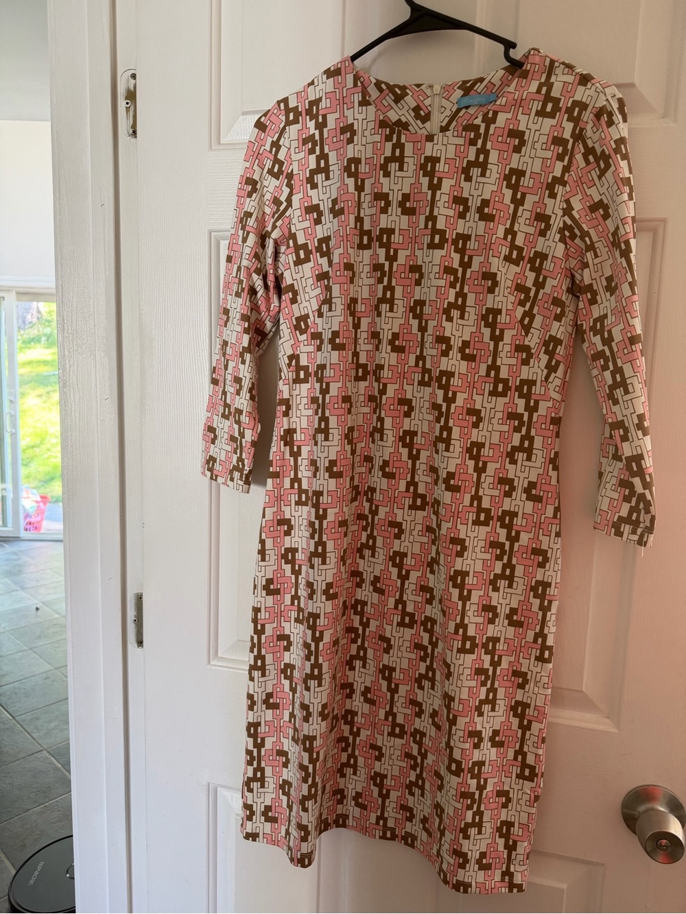 J. McLaughlin Pink, Brown & Cream Geometric Midi Dress